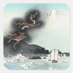 Oceaandraak opstijgend naar Mt. Fuji HOKUSAI Ukiyo Vierkante Sticker