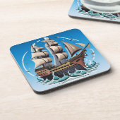 Oceaandragend zeilschip op ruw Zee Onderzetter (Linkerzijde)