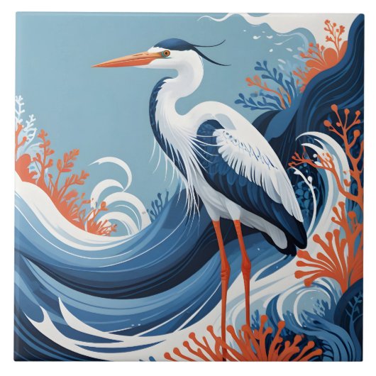 oceaangolf reiger tegel tegeltje (Voorkant)