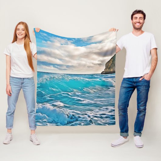 Oceaangolven: Blauwe horizon Fleece Deken (In situ)