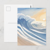 oceaangolven | Blauwe Waterverf Briefkaart (Voorkant / Achterkant)