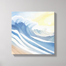 oceaangolven | Blauwe Waterverf Canvas Afdruk
