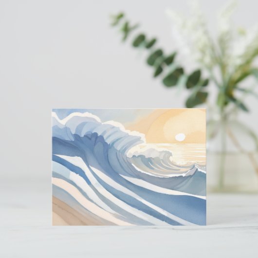 oceaangolven | Blauwe Waterverf Feestdagenkaart (Staand voorkant)