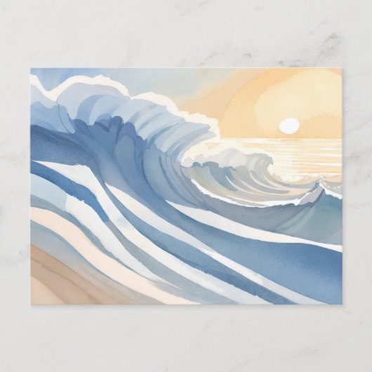 oceaangolven | Blauwe Waterverf Feestdagenkaart (Voorkant)