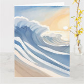 oceaangolven | Blauwe Waterverf Kaart (Gele Bloem)