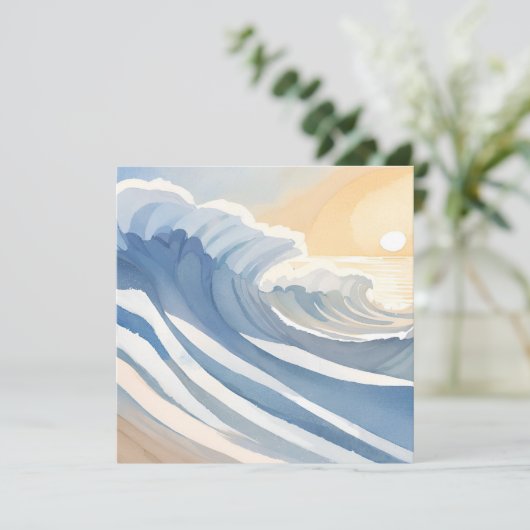 oceaangolven | Blue Waterverf Beach Kaart (Staand voorkant)