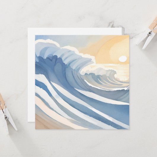 oceaangolven | Blue Waterverf Beach Kaart (Voorkant / Achterkant in situ)