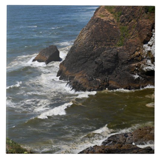 Oceaangolven crashen op Rocky Coastline zeegezicht Tegeltje (Voorkant)