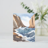 Oceaangolven crashen | Waterverf aan het strand Briefkaart (Staand voorkant)