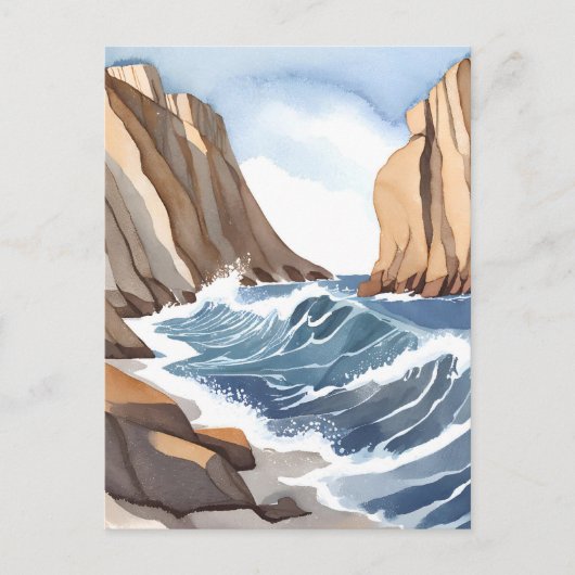 Oceaangolven crashen | Waterverf aan het strand Briefkaart (Voorkant)