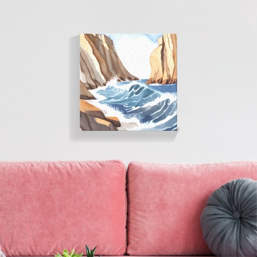 Oceaangolven crashen | Waterverf aan het strand Canvas Afdruk (Insitu (Woonkamer))