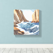 Oceaangolven crashen | Waterverf aan het strand Canvas Afdruk (Insitu (Houten vloer))