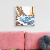 Oceaangolven crashen | Waterverf aan het strand Canvas Afdruk (Insitu (Woonkamer))