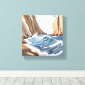 Oceaangolven crashen | Waterverf aan het strand Canvas Afdruk (Insitu (Houten vloer))
