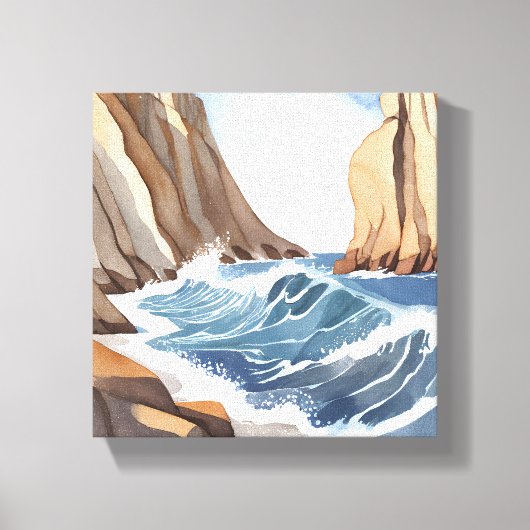 Oceaangolven crashen | Waterverf aan het strand Canvas Afdruk (Voorkant)