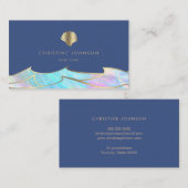 oceaangolven en zeeschelp logo op blauw visitekaartje (Voorkant / Achterkant)