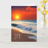  oceaangolven en zonsondergang Jubileum Kaart (Gele Bloem)