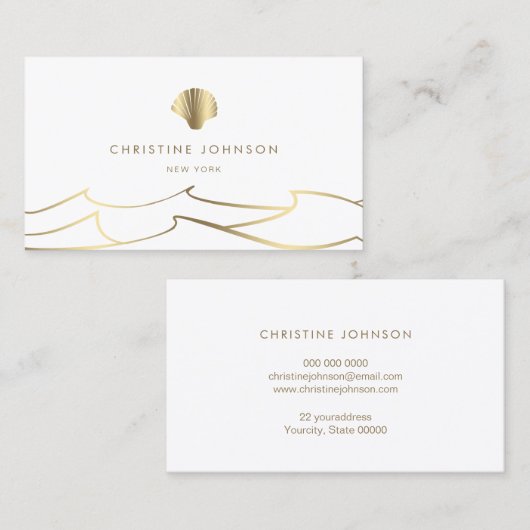 oceaangolven gouden schelp visitekaartje (Voorkant / Achterkant)