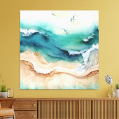 Oceaangolven kruipen aan de kust canvas afdruk (Insitu (Woonkamer))