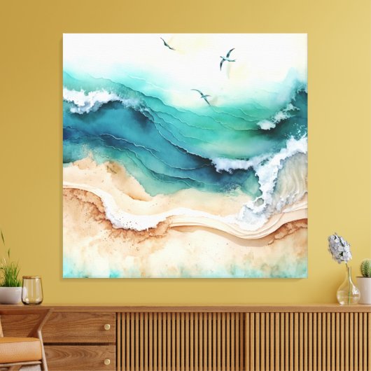 Oceaangolven kruipen aan de kust canvas afdruk (Insitu (Woonkamer))