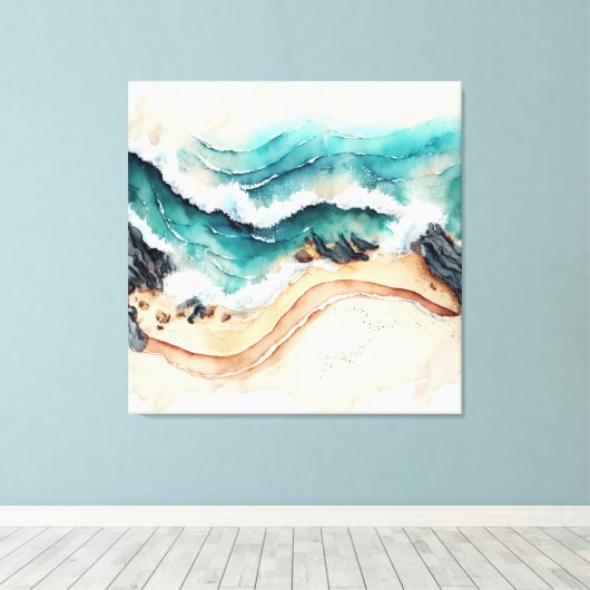 Oceaangolven kruipen aan de kust canvas afdruk (Insitu (Houten vloer))