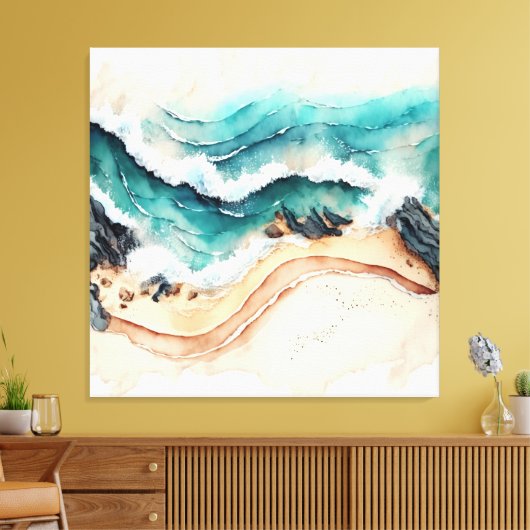 Oceaangolven kruipen aan de kust canvas afdruk (Insitu (Woonkamer))