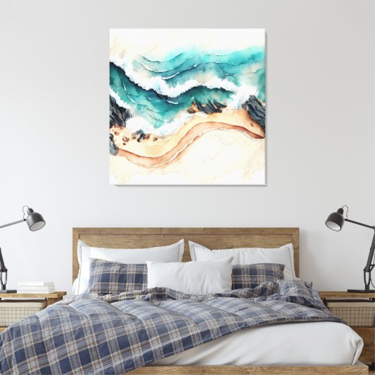 Oceaangolven kruipen aan de kust canvas afdruk (Insitu (Slaapkamer))