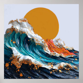 Oceaangolven met levendige tinten poster