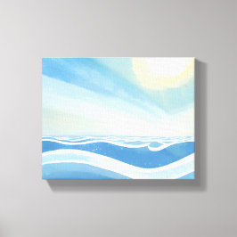 oceaangolven | Moderne blauwe Waterverf Canvas Afdruk