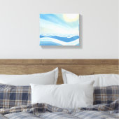 oceaangolven | Moderne blauwe Waterverf Canvas Afdruk (Insitu (Slaapkamer))