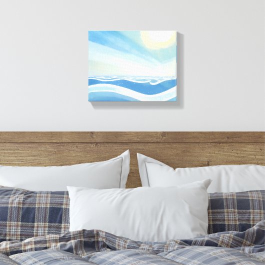oceaangolven | Moderne blauwe Waterverf Canvas Afdruk (Insitu (Slaapkamer))