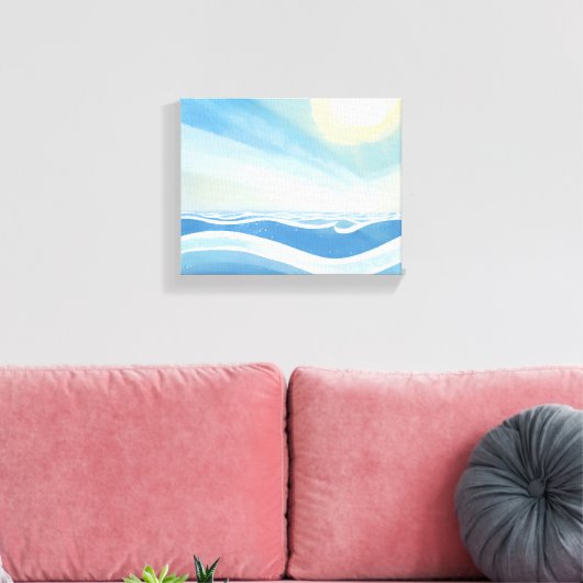 oceaangolven | Moderne blauwe Waterverf Canvas Afdruk (Insitu (Woonkamer))