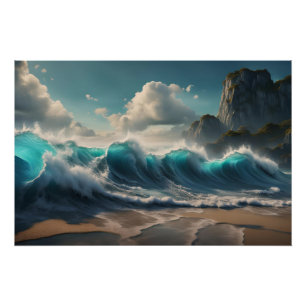 Oceaangolven op een strand perfect poster