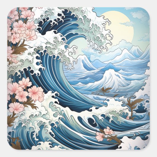 Oceaangolven Vierkante Sticker (Voorkant)