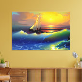 Oceaangolven, Zeilboot en Zonsondergang Reflection Canvas Afdruk (Insitu (Woonkamer))