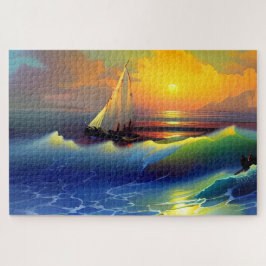 Oceaangolven, Zeilboot en Zonsondergang Reflection Legpuzzel
