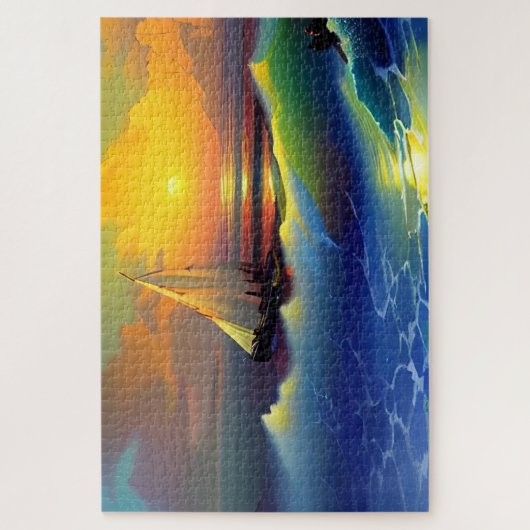 Oceaangolven, Zeilboot en Zonsondergang Reflection Legpuzzel (Verticaal)