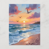 oceaangolven zonsondergang | Olieverf Coastal Beac Briefkaart (Voorkant)