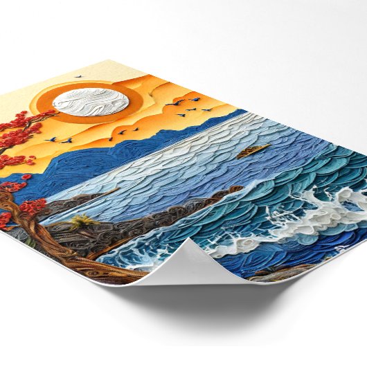 Oceaangolven zonsondergang poster (Hoek)