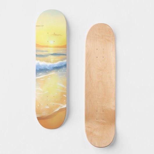 oceaangolven zonsondergang | strand Waterverf Persoonlijk Skateboard (Voorkant)