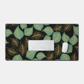 Oceaangroen en goud breed blad patroon op zwart bureaumat (Keyboard & Muis)