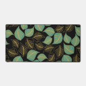 Oceaangroen en goud breed blad patroon op zwart bureaumat (Voorkant)