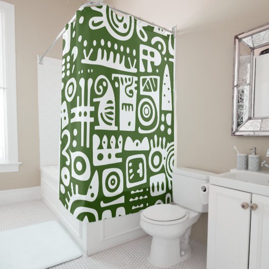 Oceaangroen en wit doodles 1 van 4 douchegordijn (In situ)