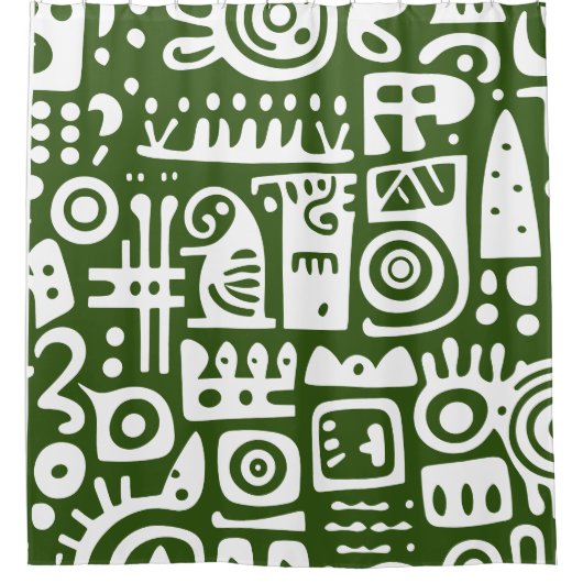 Oceaangroen en wit doodles 1 van 4 douchegordijn (Voorkant)