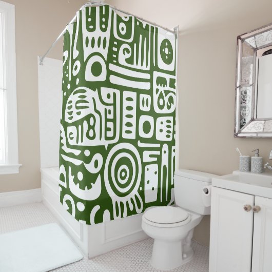 Oceaangroen en witte doodles 3 van 4 douchegordijn (In situ)