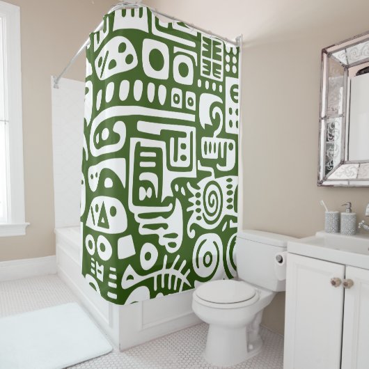 Oceaangroen en witte doodles 4 van 4 douchegordijn (In situ)