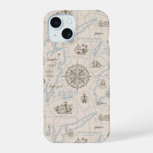 Oceaankaartpatroon uit het verleden iPhone 15 case