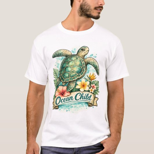 Oceaankind Vintage Zeeschildpad T-shirt (Voorkant)