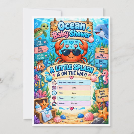 Oceaankraamfeest Uitnodiging (Voorkant)