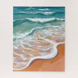 Oceaankust | Aqua Blauwe Golven Strand Waterverf Legpuzzel